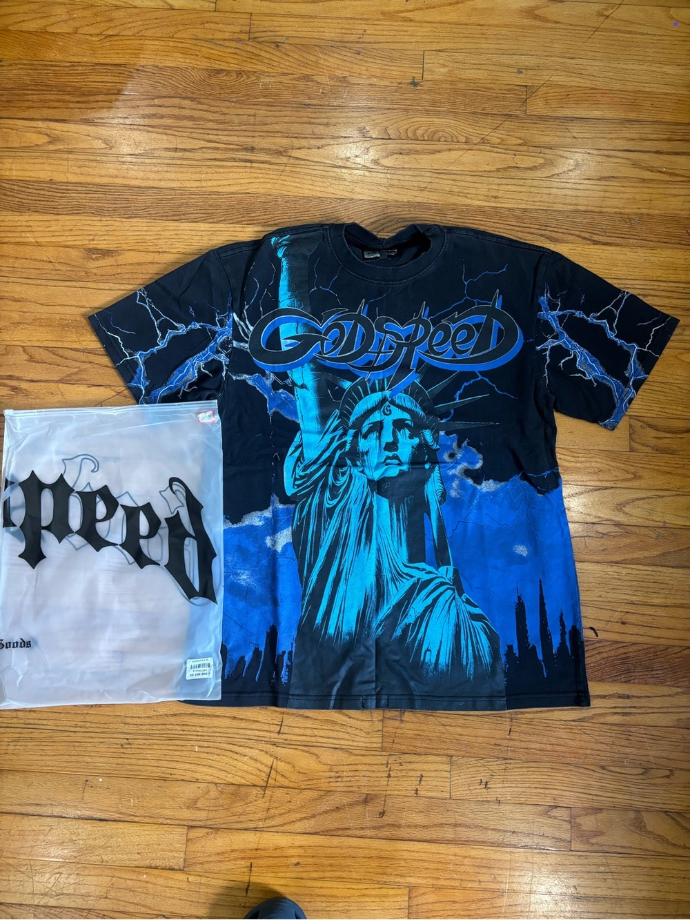 Godspeed Statue of Liberty Graphic Tee in Black & Blue